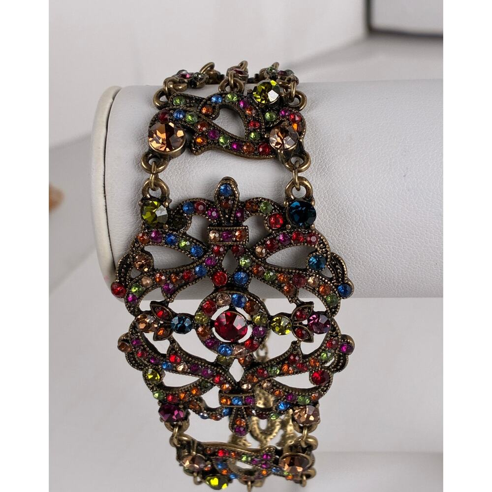 Bracelet VCLM Trademark Rhinestones Multi-Colored Victorian Design 7" Wrist